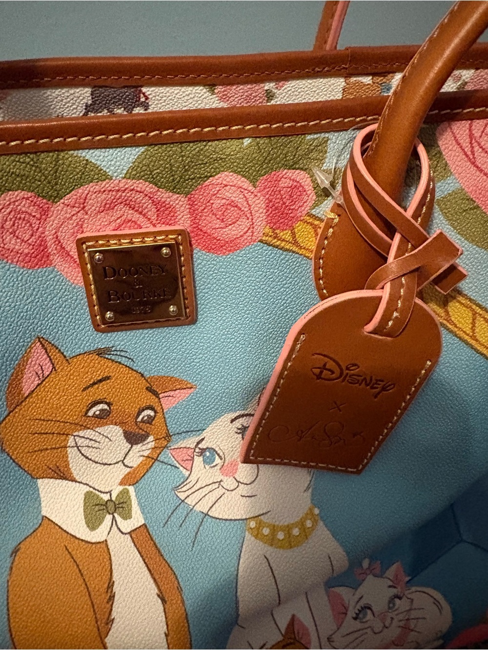 Dooney & Bourke Blue Tote with Pink Rose Aristocats Print - Picture 2 of 5